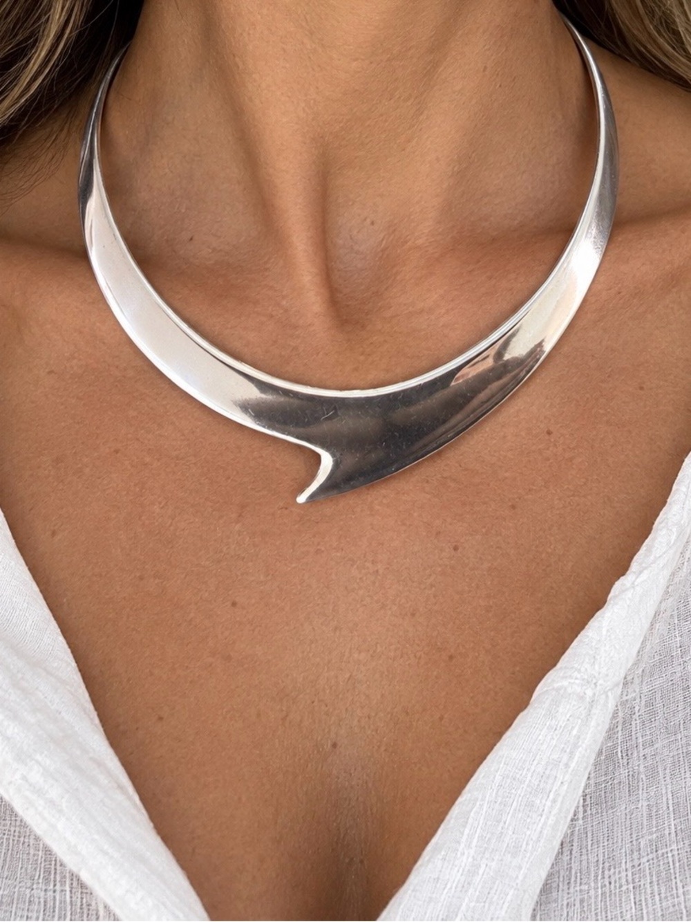 Heavy Vintage handmade 49 grams solid sterling silver brutalist collar necklace